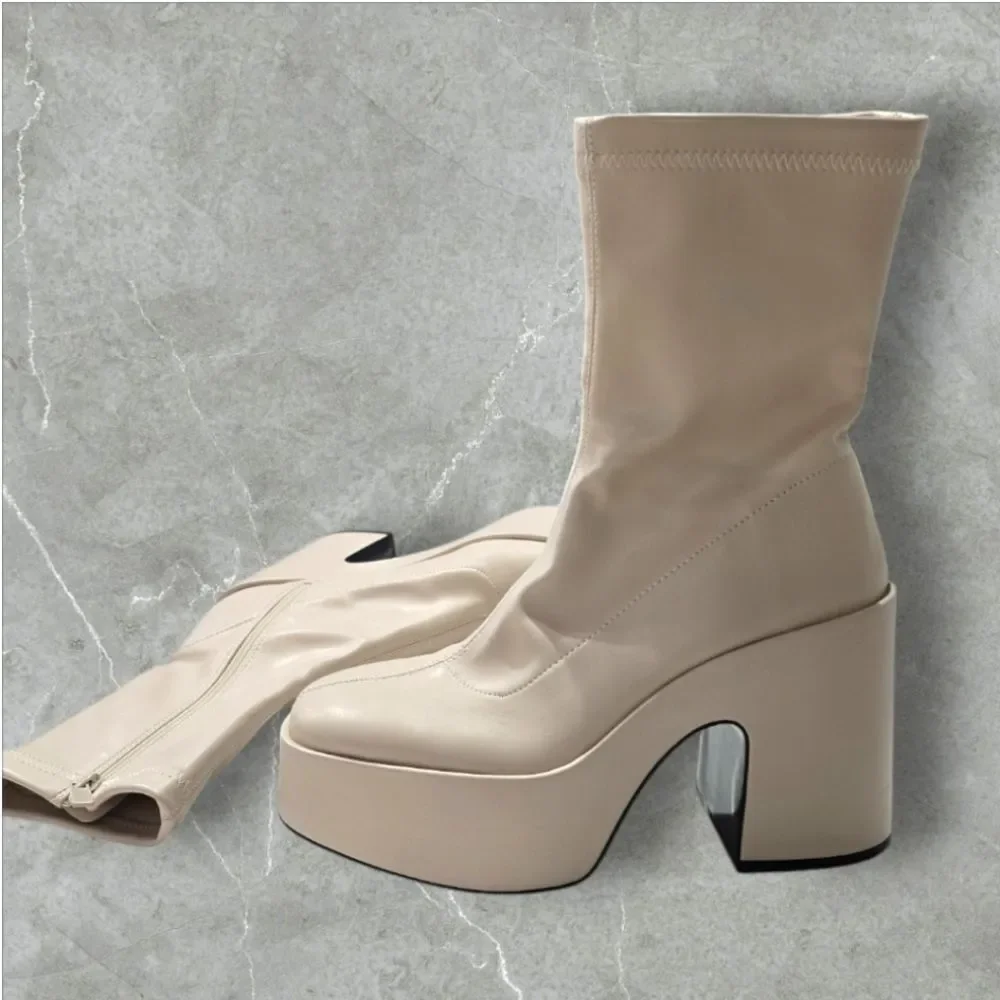 NEW- ZARA Women's Platform Heeded Ankle Boots